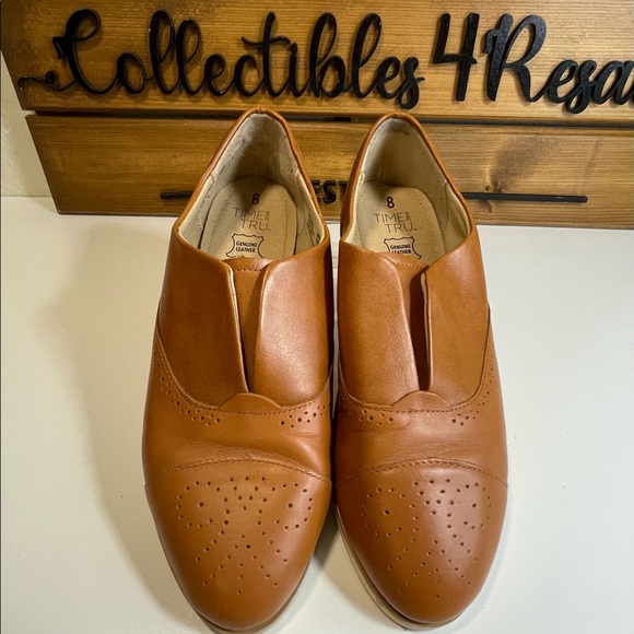 Time & Tru Women’s Oxford Slip On Loafer Leather Brown Cognac Slip On Shoes Sz 8 - Picture 7 of 11